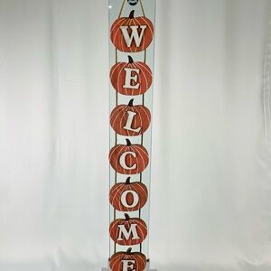 Fall Harvest Thanksgiving Pumpkin “Welcome” Hanging Garland Sign Orange White